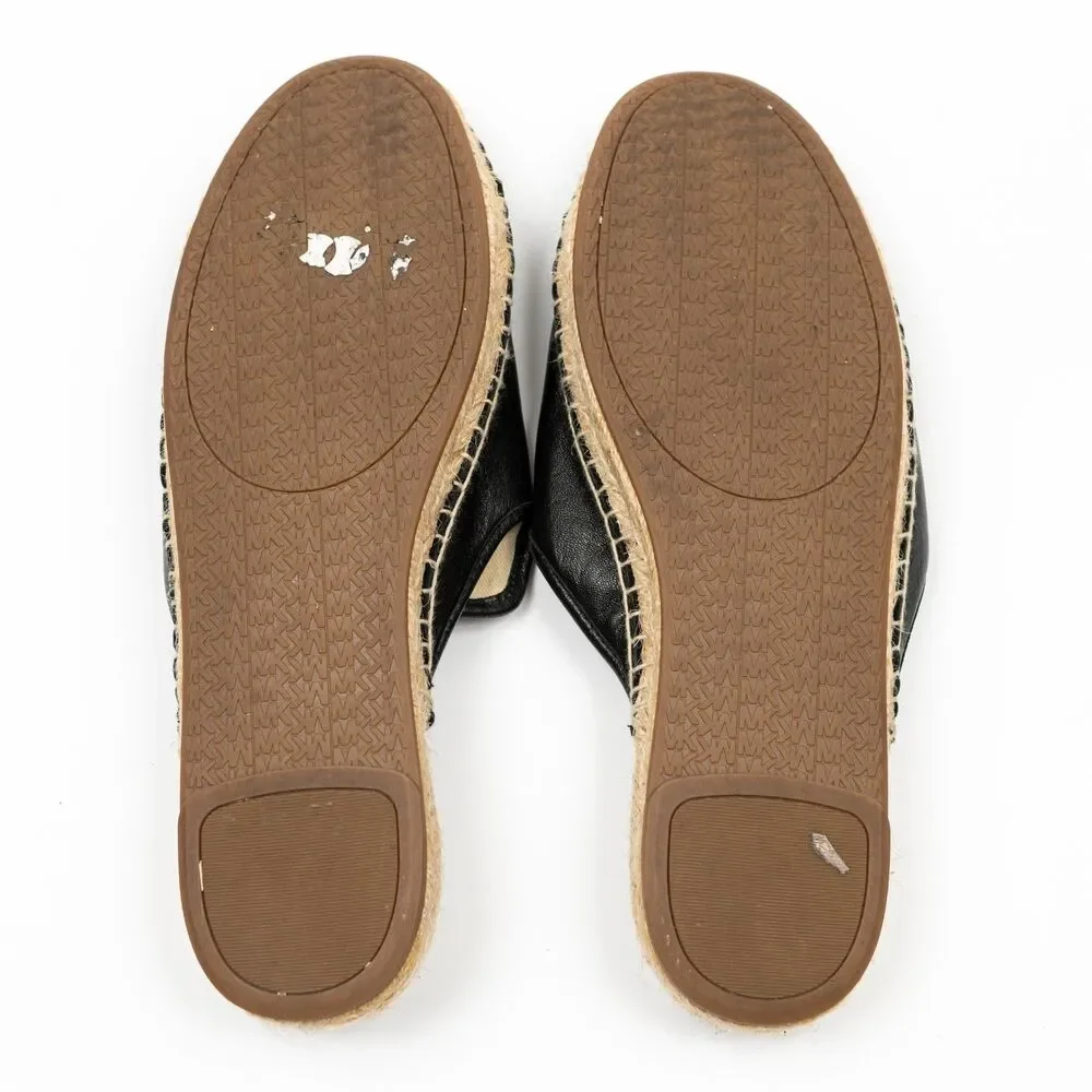 Michael Kors Emilia Espadrille flat black leather sandals size 7
